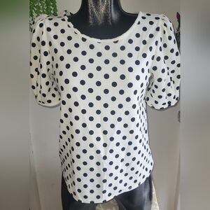Green Envelope White with Black Polka Dot Short Sleeve Top S